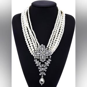 Beautiful Vintage Inspired Multistrand Rhinestone Bejeweled Necklace